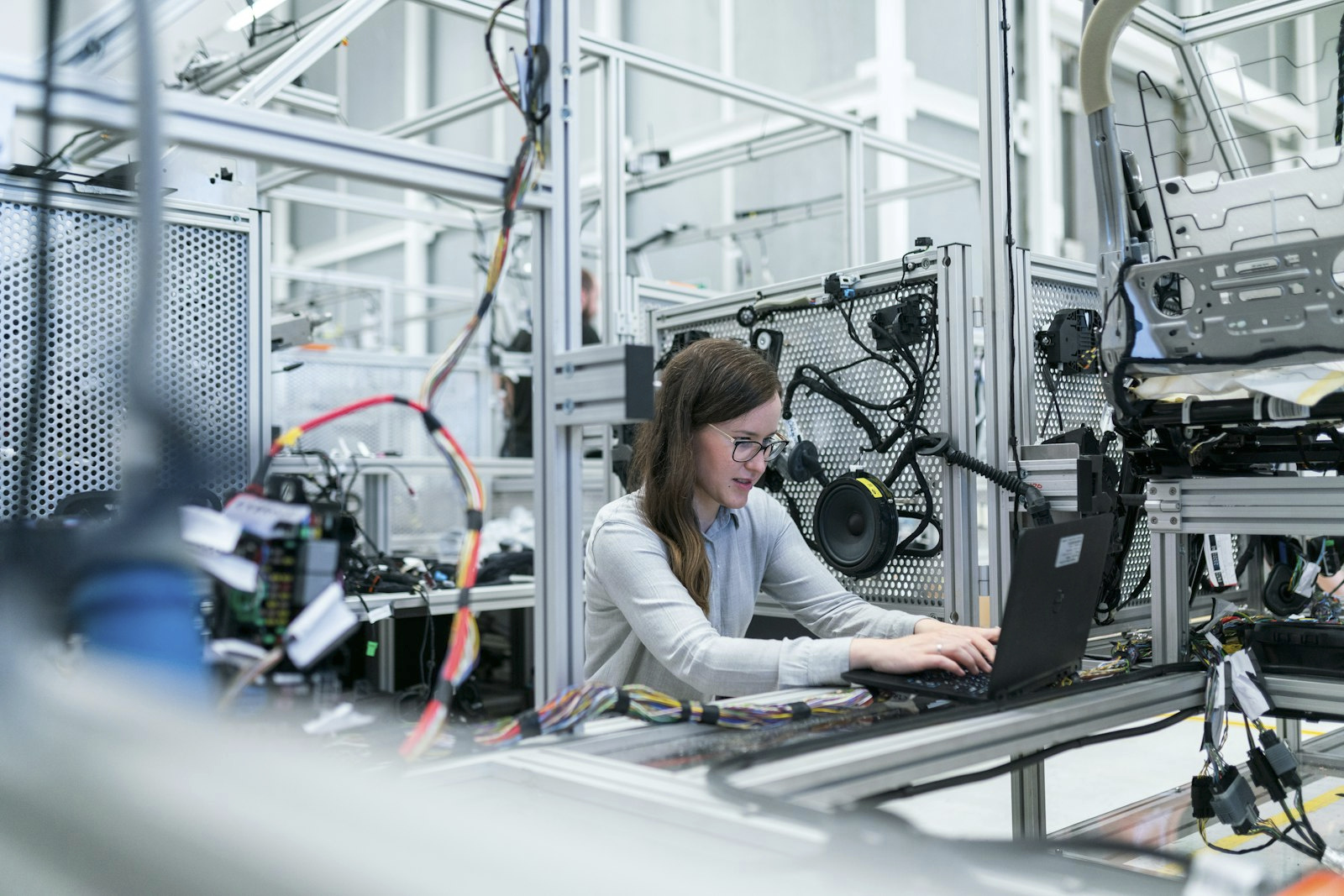 Engineer testing electronics